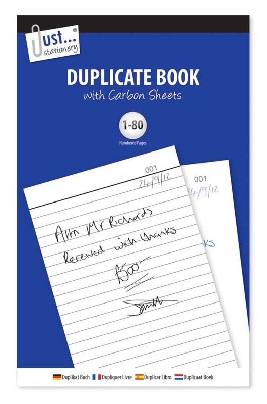 JUST STATIONERY FULL SIZE DUPLICATE BOOK 80 SHEETS. TA8012